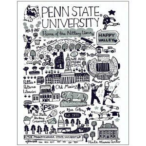 note card with Julia Gash illustrated navy and gray Penn State University scenes and phrases